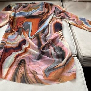 Zara Long Sleeve Marble Print Dress - Multicolor